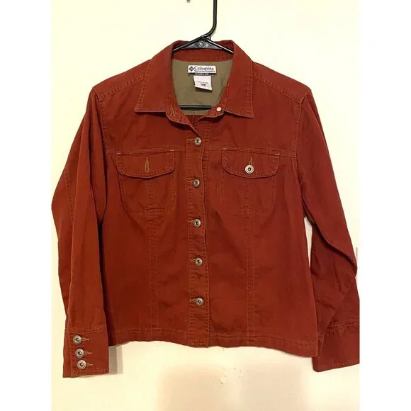 Women's Columbia Sportswear Rust Colored Button Up Trucker Jacket Size PL Large - Picture 1 of 4